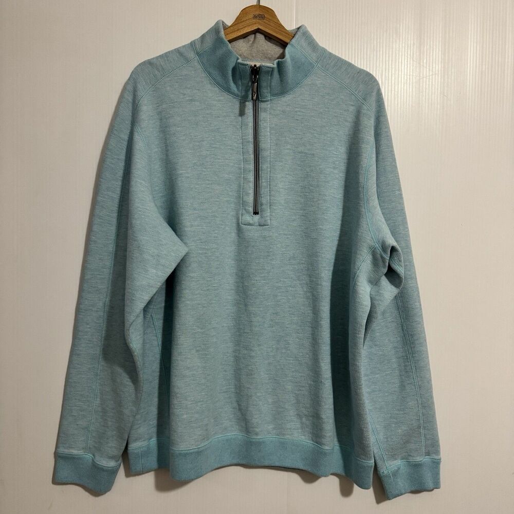 Tommy Bahama Flipshore Half Zip Gray Light Blue  Reversible Sweatshirt Men’s L
